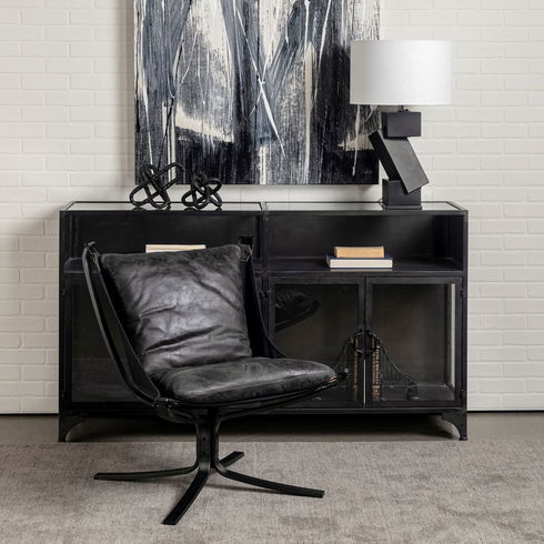 Colarado Black Leather Cushions with Black Metal Frame Sling-Style Accent Chair