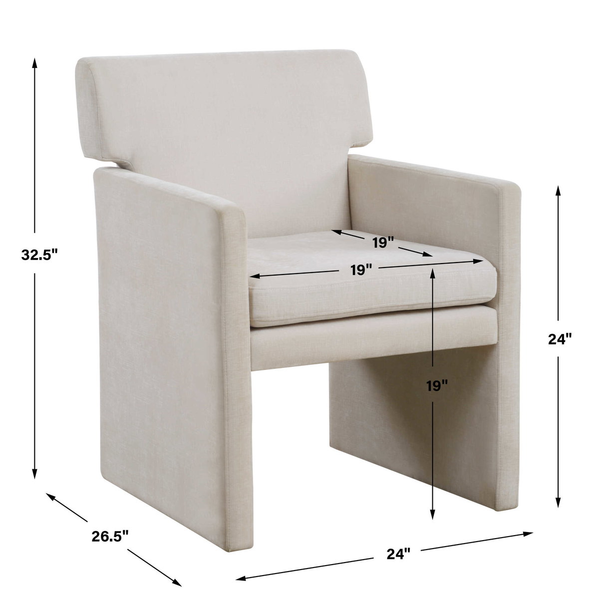 Colette Ivory Dining Chair, by Uttermost, 24" width x 32.5" height x 26.5" depth View 3