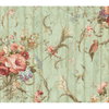 Parrots with Floral Bouquets Blue Wallpaper, by York Wall, 27' length x 2'3" width x 0.02" depth thumbnail