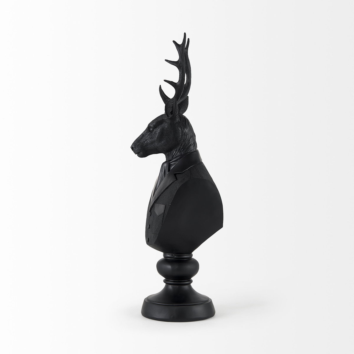 Mozart 22.5H Black Painted Resin Deer In A Suit Bust, Decorative Object by Mercana, 8.2" length x 6" width x 22.5" height View 5