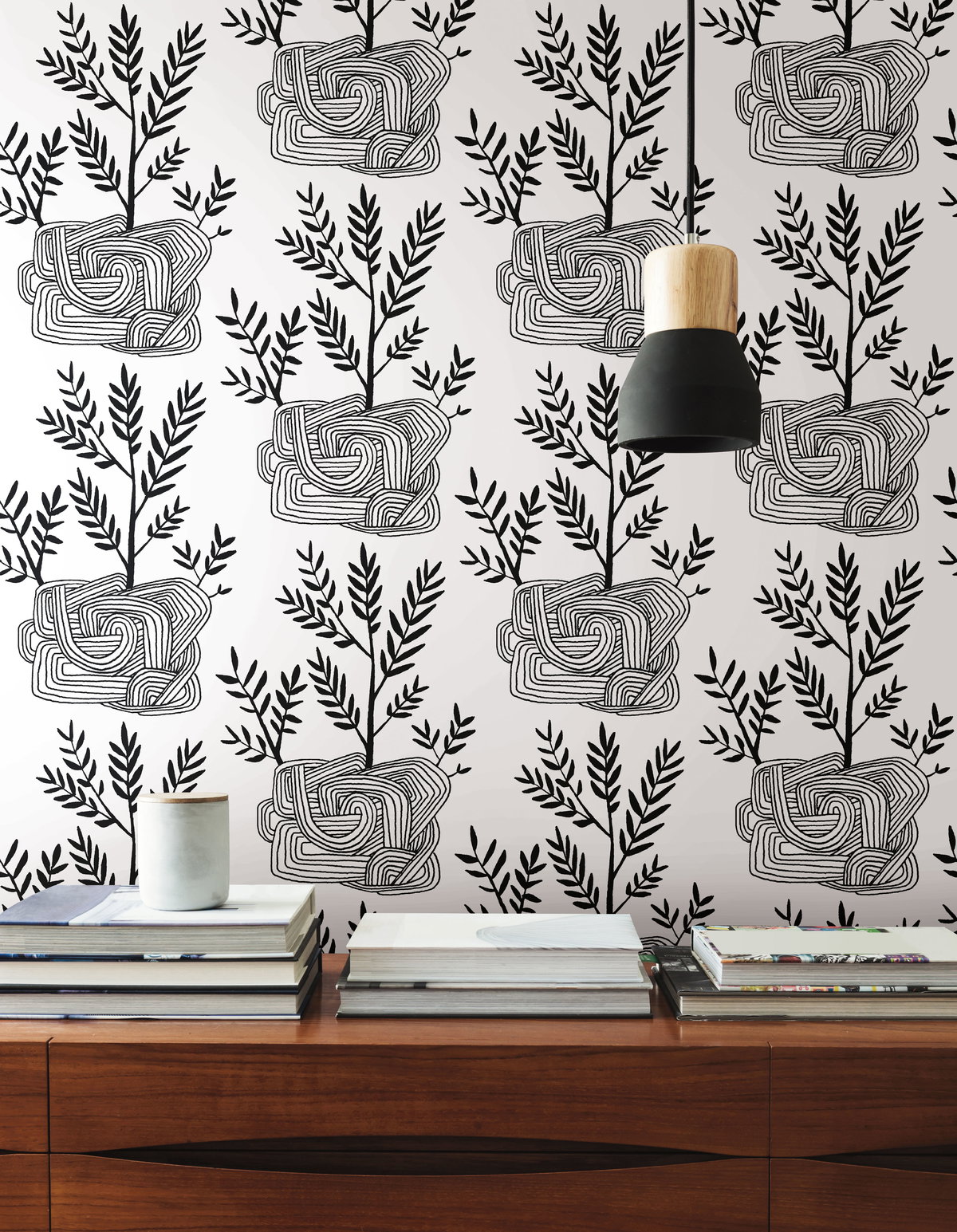 Seedlings Black Peel & Stick Wallpaper, by York Wall, 20' length x 1'8.5" width x 0.02" depth View 2
