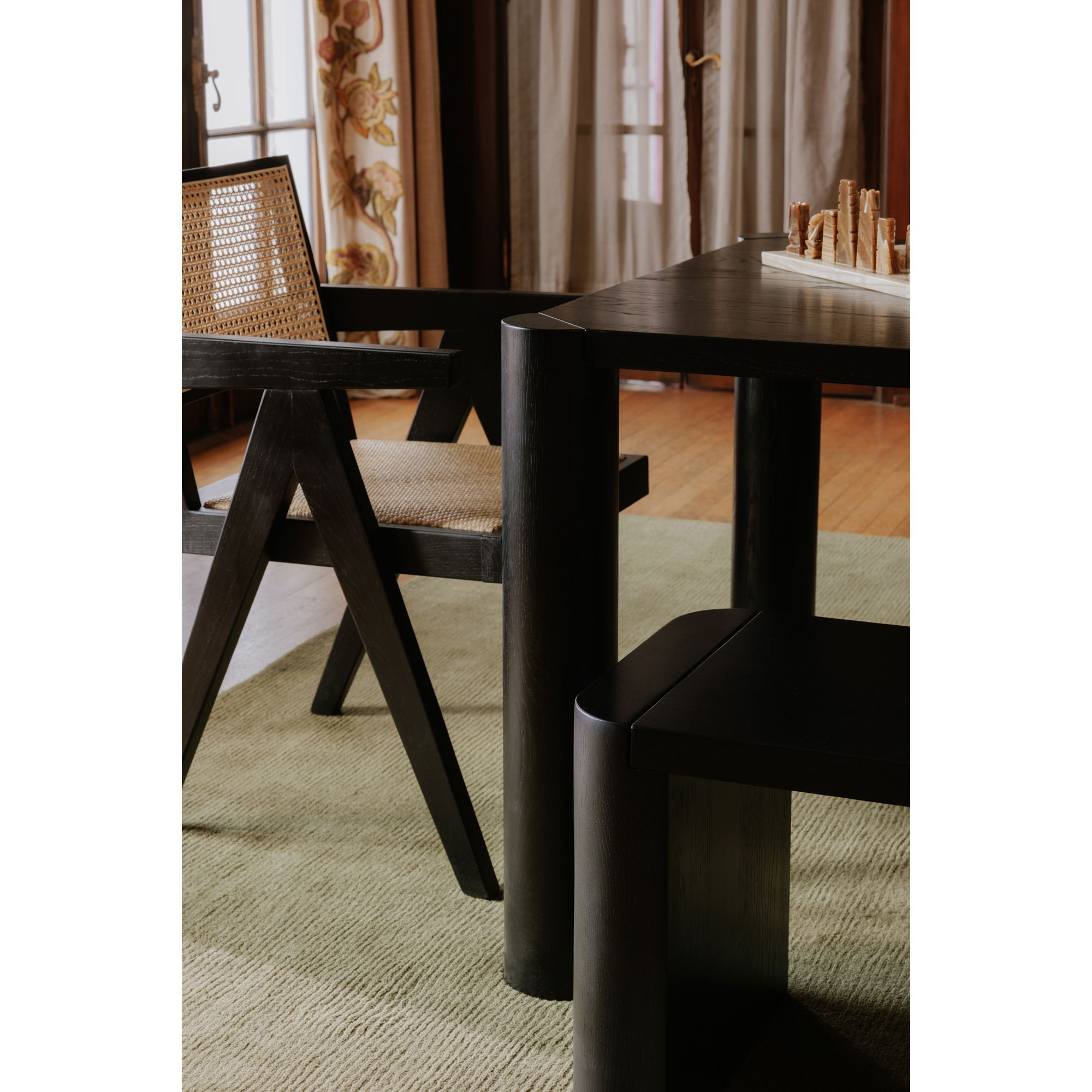 Post Small Dining Bench Black, Benche by Moe's Home, 62" width x 17" height x 16" depth View 7