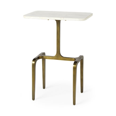 Preston  White Marble Top with Gold Metal Accent Table