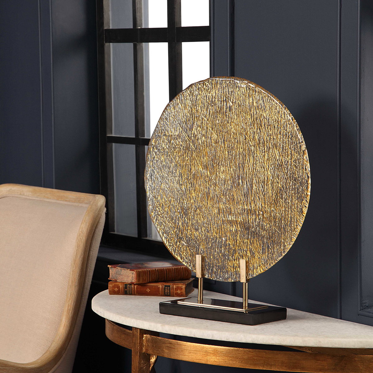 Layan Art Glass Charger, Plate by Uttermost, 17.5" width x 21" height x 5" depth View 4