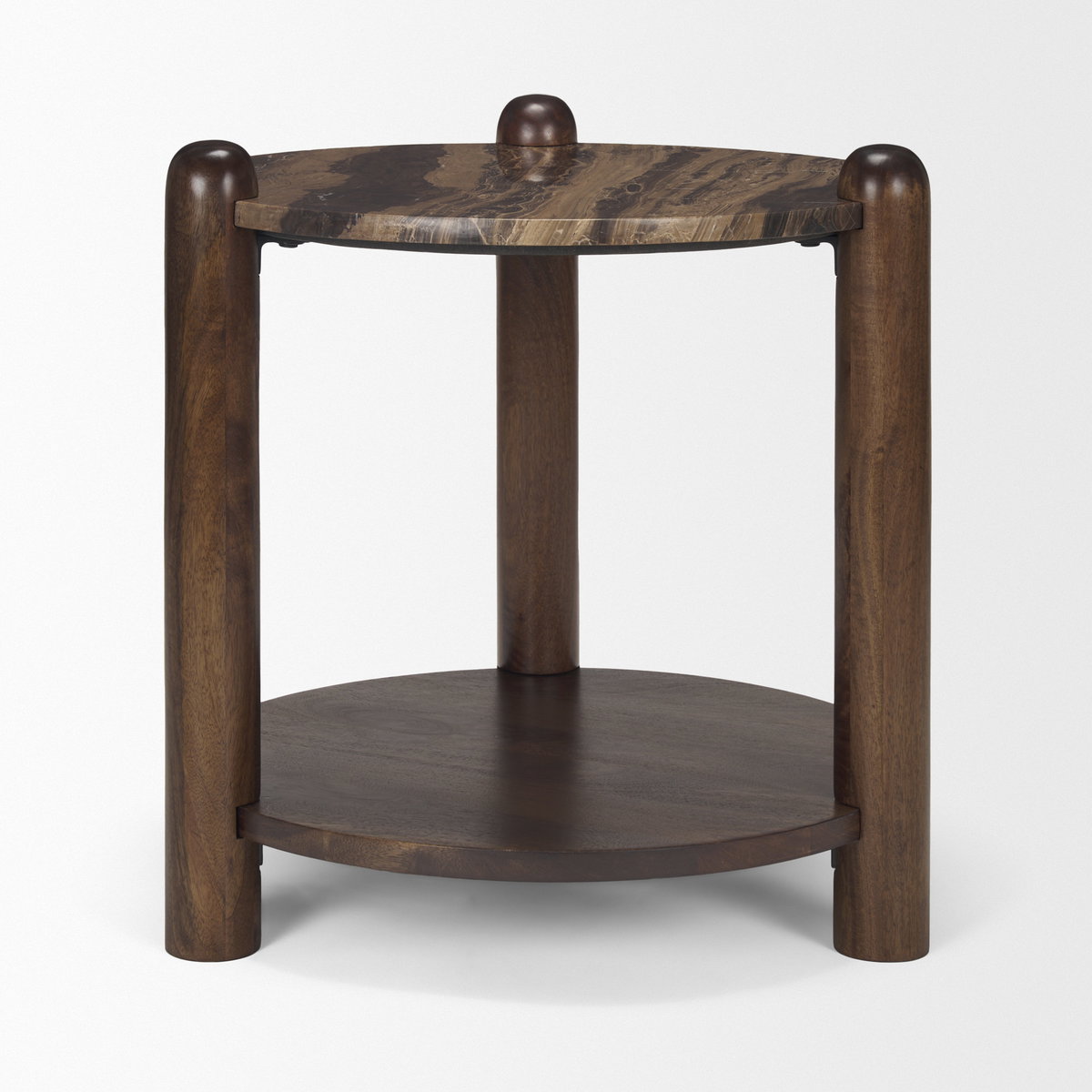 Jovia Brown Mango Wood with Cappuccino Marble Round Side Table, Side & End Table by Mercana, 24" length x 24" width x 26" height View 5