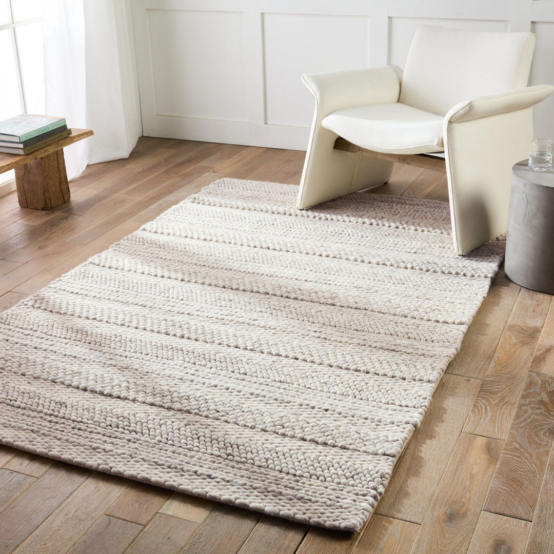 Lagom Handmade Solid Ivory/ Light Gray Area Rug (8'X10') large image 