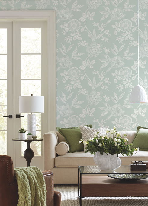 Wood Cut Jacobean Green Wallpaper