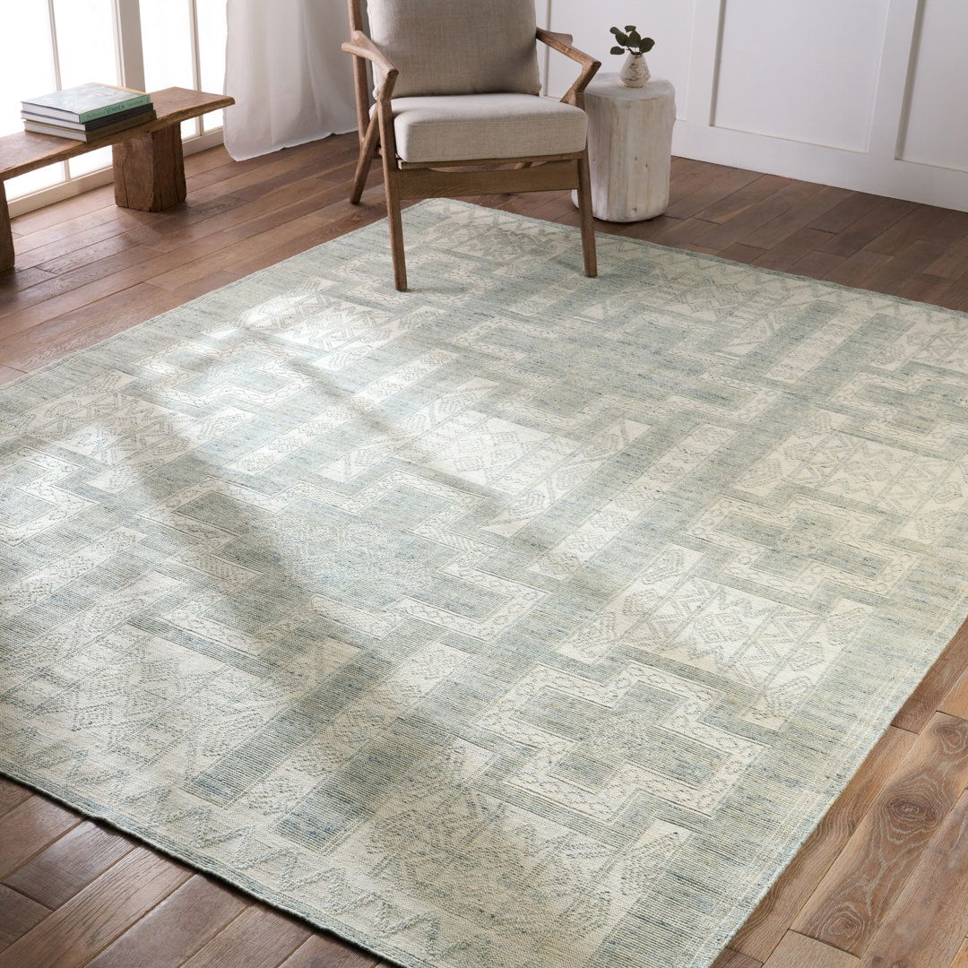 Cirus Hand Knotted Geometric Light Blue/ Ivory Area Rug (6''X9'') large image 