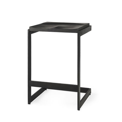 Kiran 17L x 17W x 26H Black Wood with Black Metal Base C-Shape Counter Stool