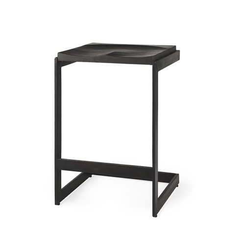 Kiran Backless 26in Seat Counter Stool | Black Wood with Black Metal