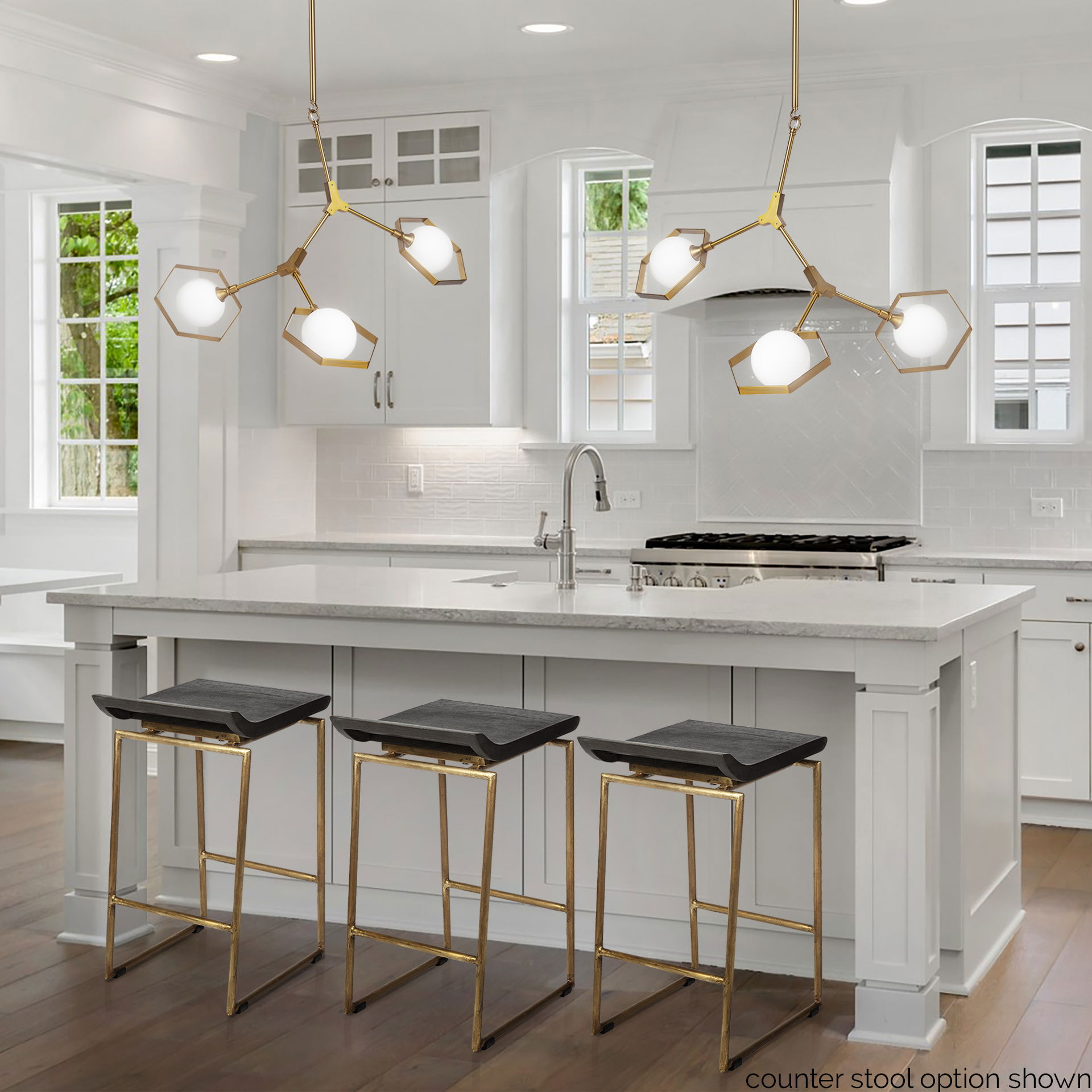 Givens 30.25'H Seat Height Brown Wood Seat Gold Metal Base Stool, Counter & Bar Stool by Mercana, 14.1" length x 15.8" width x 32" height View 2