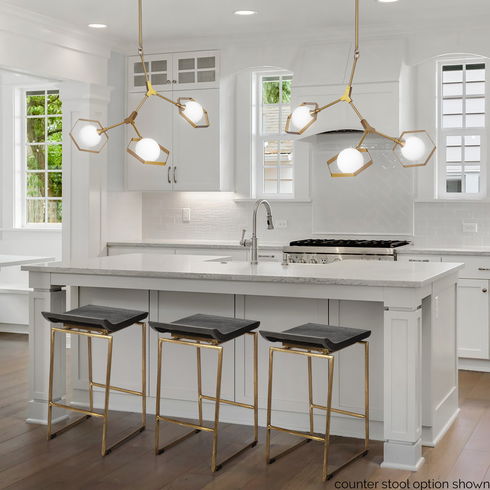 Givens 30.25"H Seat Height Brown Wood Seat Gold Metal Base Stool