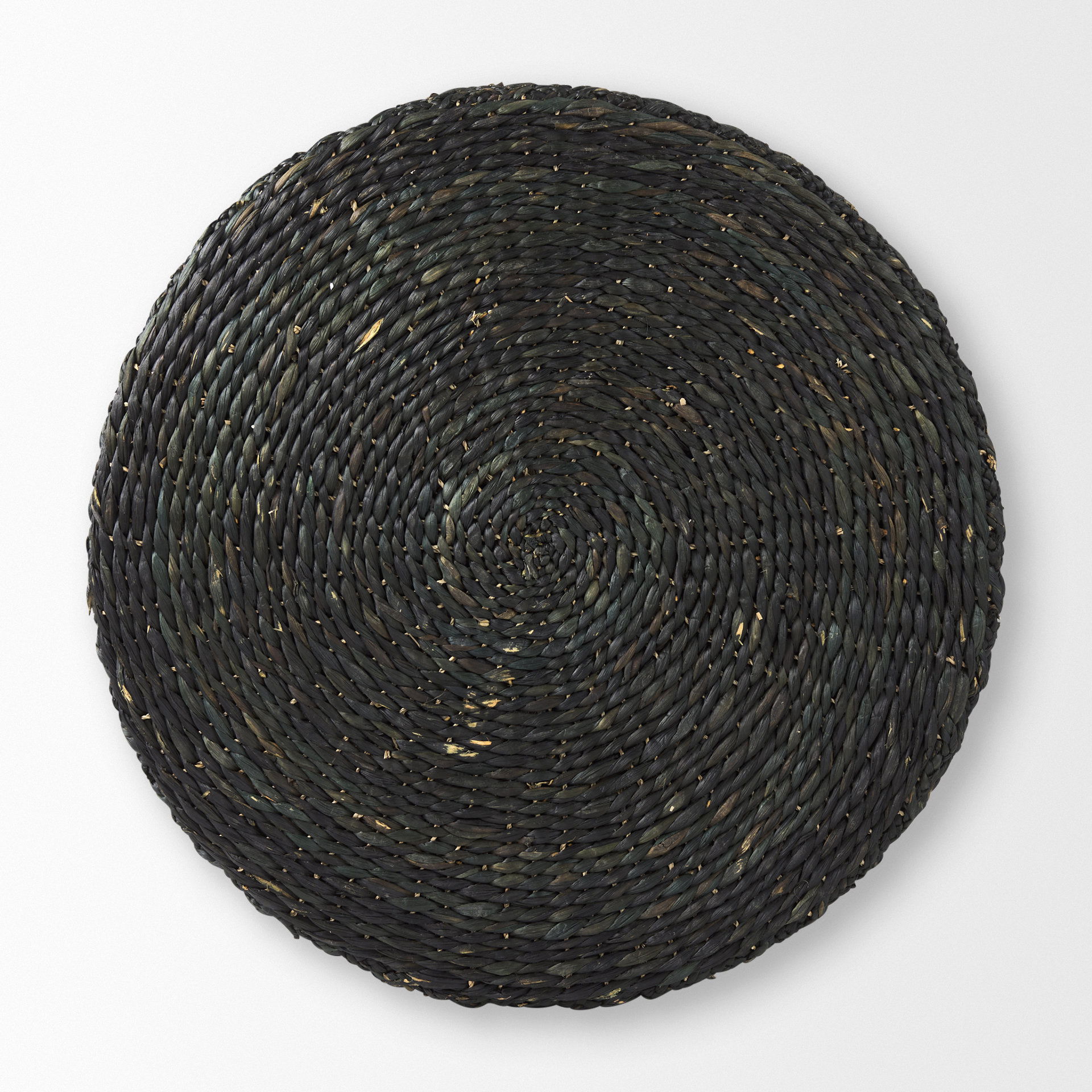 Dina 75L x 75W x 45H Black Cornhusk and Water Hyacinth Round Coffee Table Pouf, Ottoman by Mercana, 29.53" length x 29.53" width x 15.75" height View 3