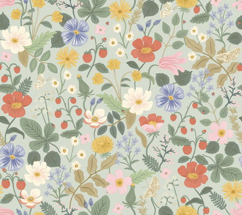 Strawberry Fields Green & Pink Wallpaper