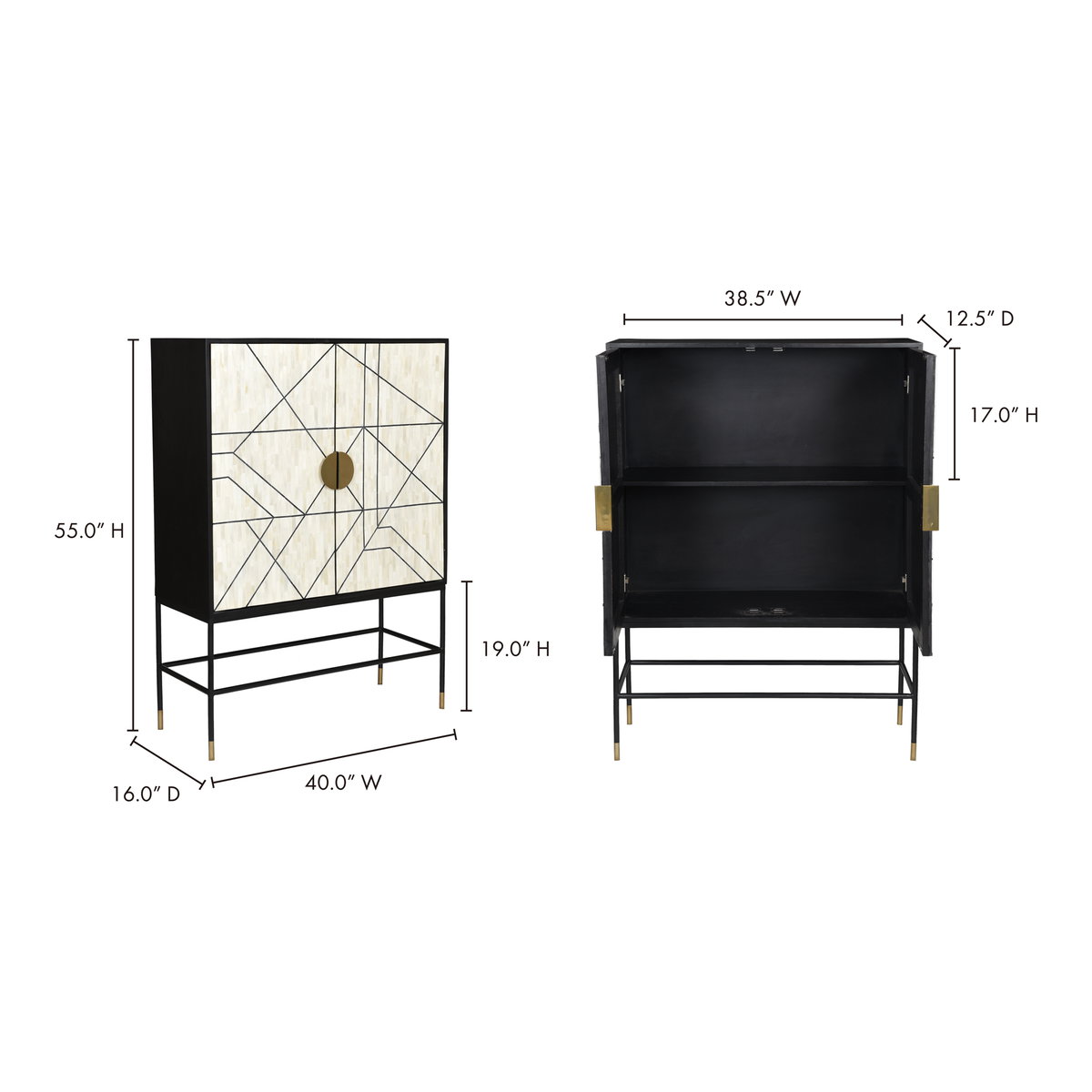 Shaws Cabinet Cream And Black, Cabinets & Sideboard by Moe's Home, 40" width x 55" height x 16" depth View 9