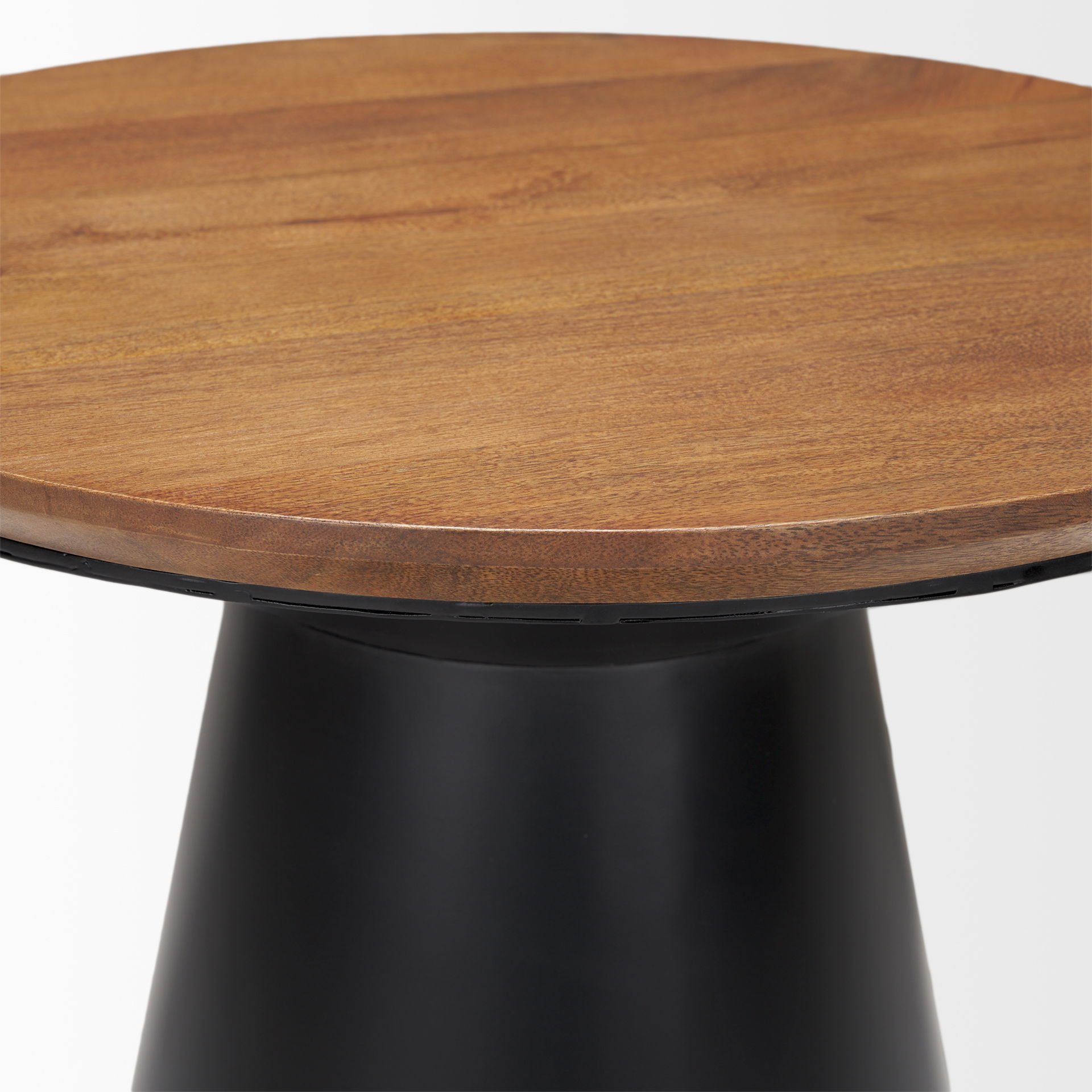 Mitchell 22.0L x 22.0W x 23.0H Black Metal Pedetal Base with Brown Wood Top Side Table large image 