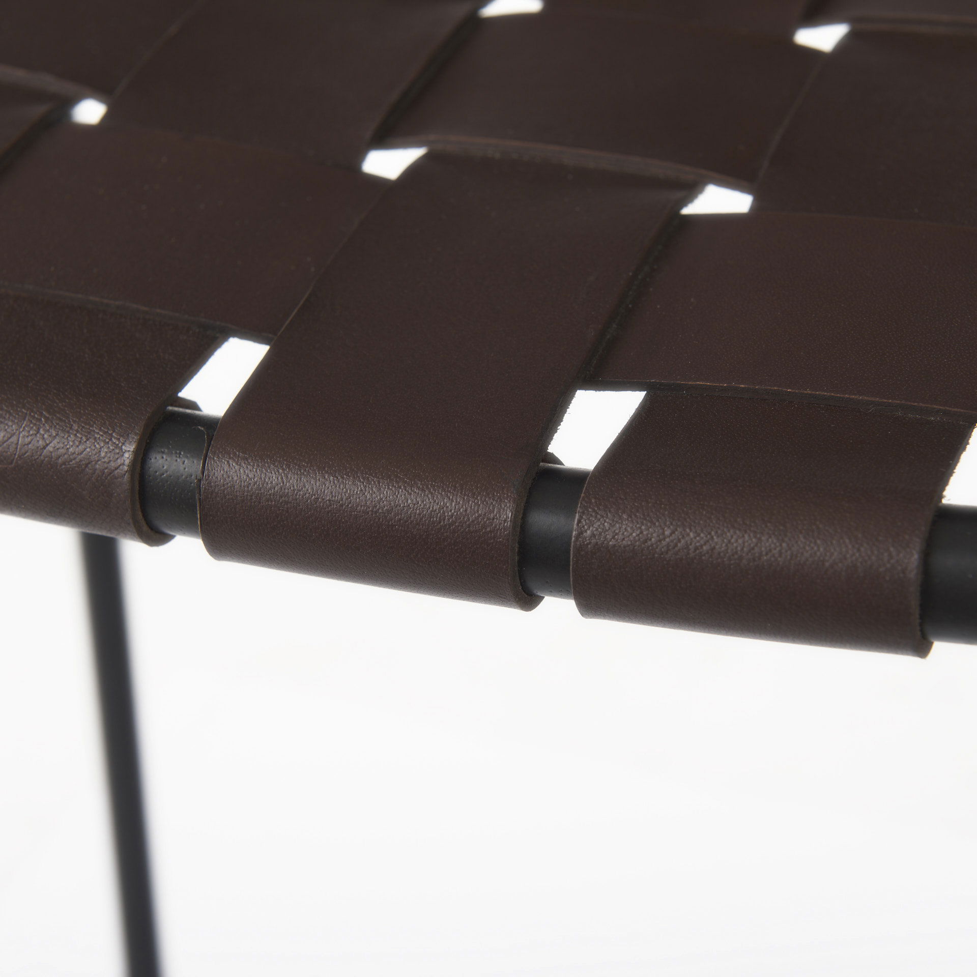 Clarissa 18.0L x 16.0W x 30.25H Dark Brown Woven Leather Seat with Black Metal Frame Bar Stool, Counter & Bar Stool by Mercana, 18" length x 16" width x 30" height View 8