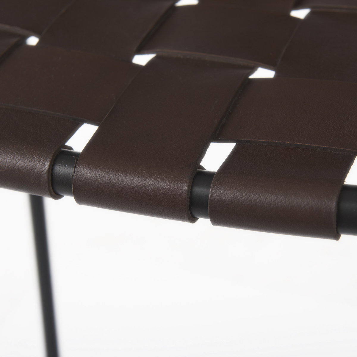 Clarissa 18.0L x 16.0W x 30.25H Dark Brown Woven Leather Seat with Black Metal Frame Bar Stool, Counter & Bar Stool by Mercana, 18" length x 16" width x 30" height View 8