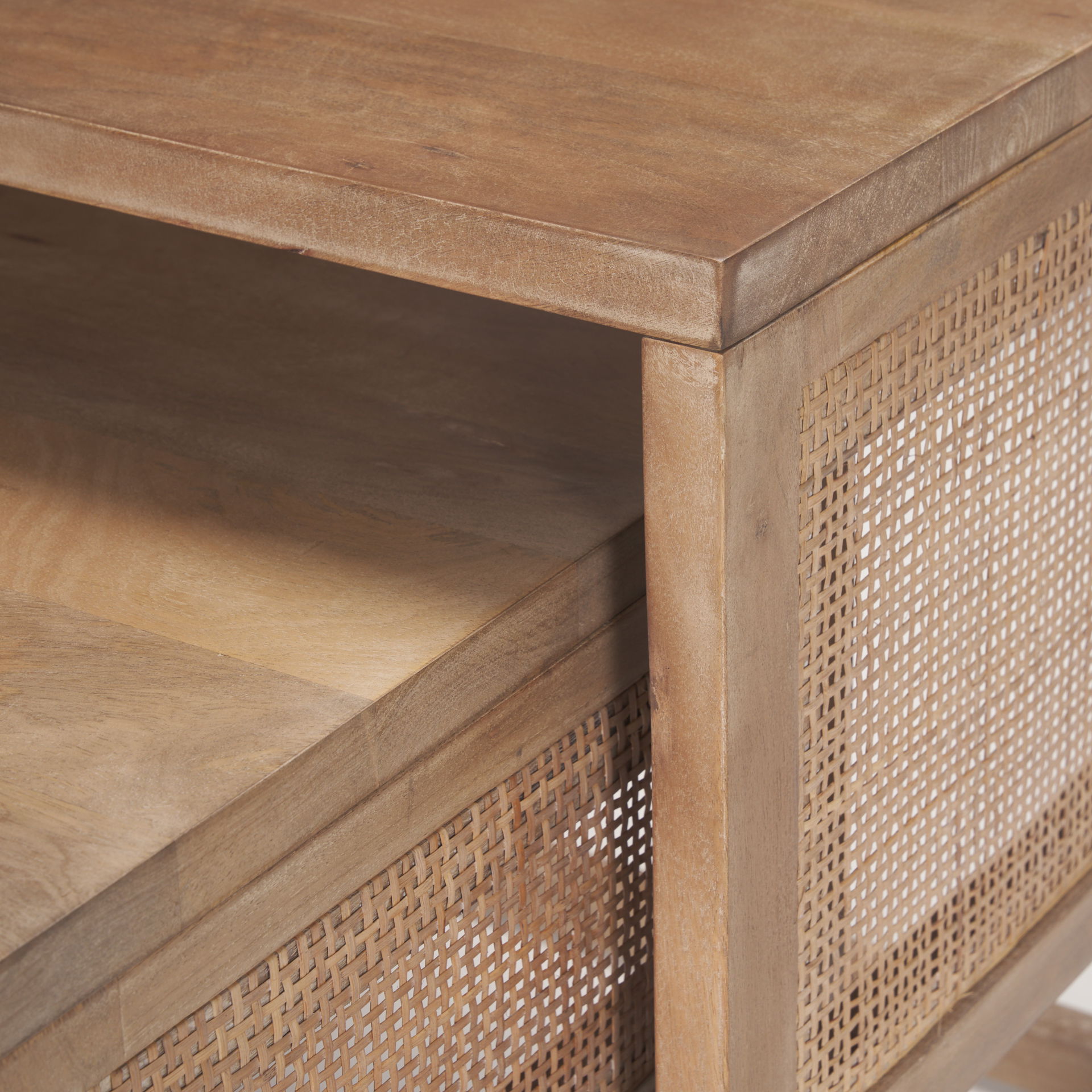 Grier Set of 2 Light Brown Solid Wood with Cane Nesting Accent Tables large image 