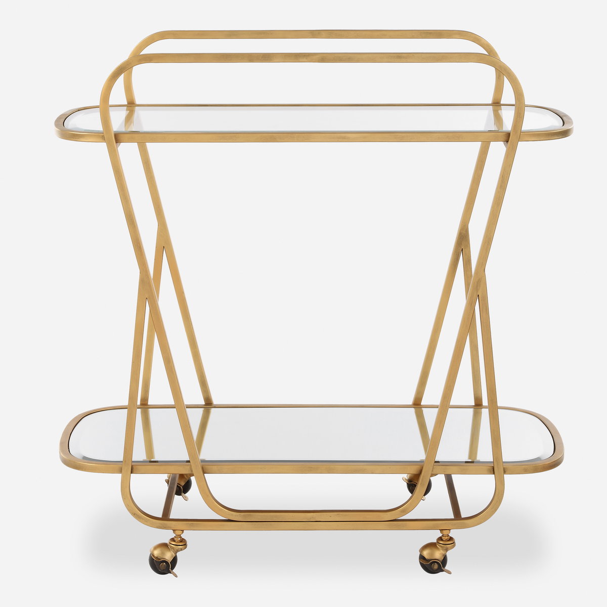 Swain Brass Serving Cart, Bar Carts & Cabinet by Uttermost, 35.75" width x 35.75" height x 16.5" depth View 1
