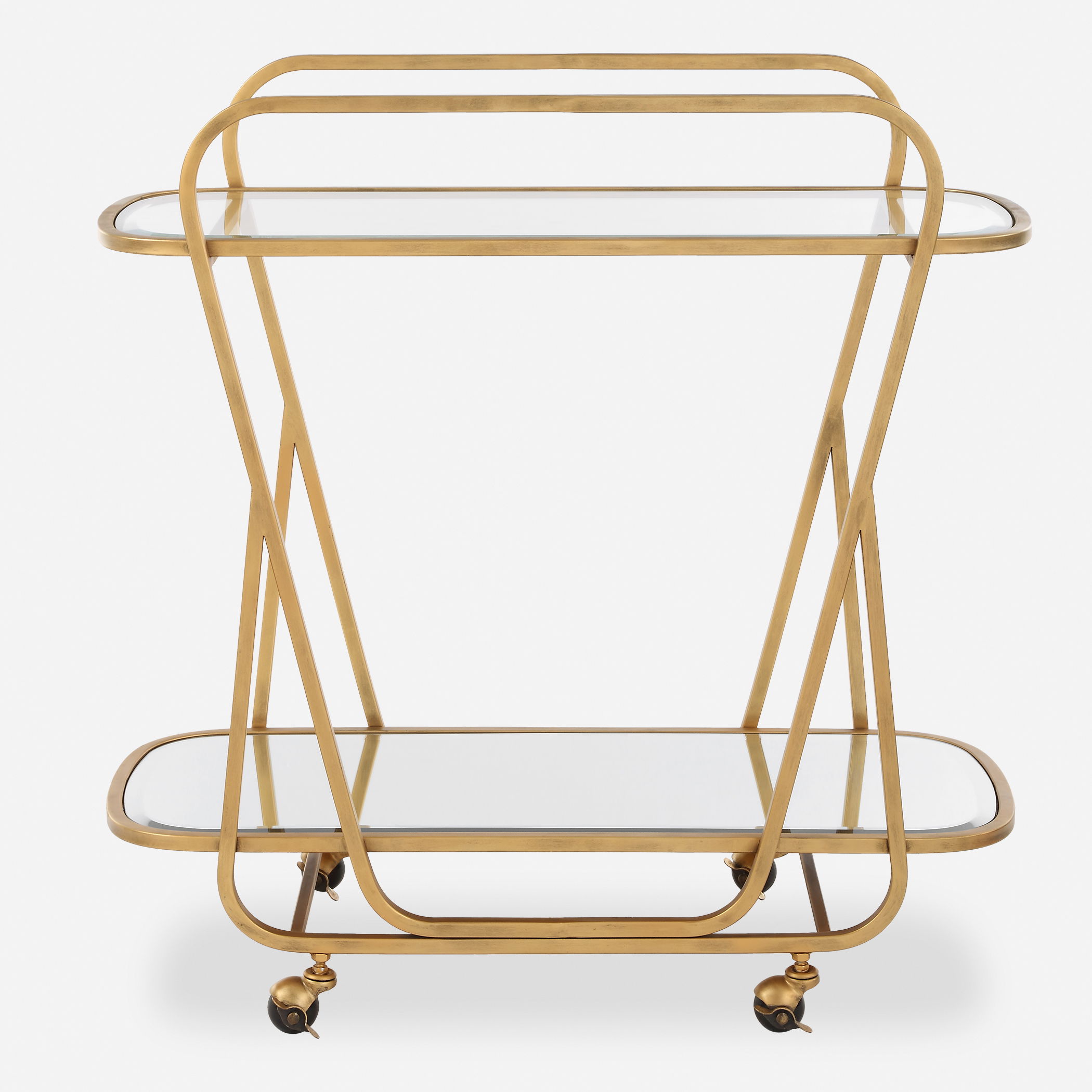Swain Brass Serving Cart, Furniture by Uttermost, 35.75" width x 35.75" height x 16.5" depth View 1