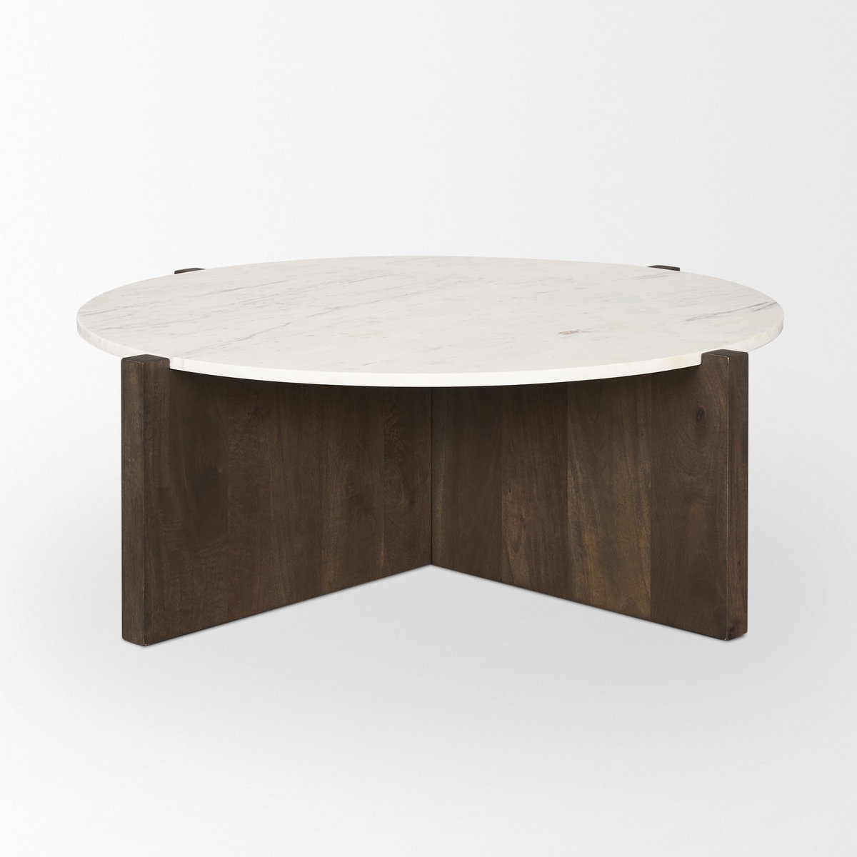 Bianca Dark Brown Wood with Marble Round Top Coffee Table, by Mercana, 48" length x 48" width x 16" height View 4
