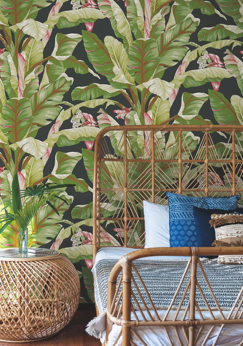 Banana Leaf Black & Red Wallpaper
