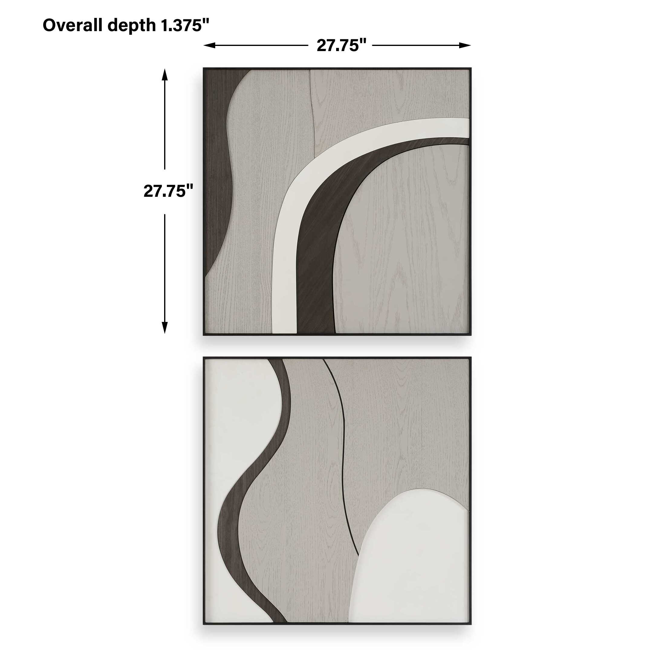 Joel Modern Wood Wall Art Set/2, Sculptural Wall Art by Uttermost, 27.75" width x 27.75" height x 1.37" depth View 3