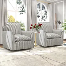Online Designer Living Room Romines 29.7" W Modern Soft Stripe Upholstered Swivel Barrel Chair with Removable Cushion (Set of 2)