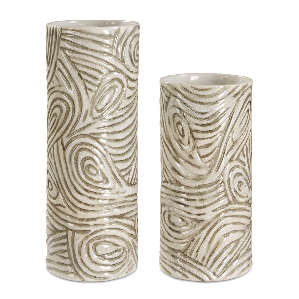 Timber Swirl Earth Tone Vases Set/2, by Uttermost, 6" width x 15.75" height x 6" depth View 1