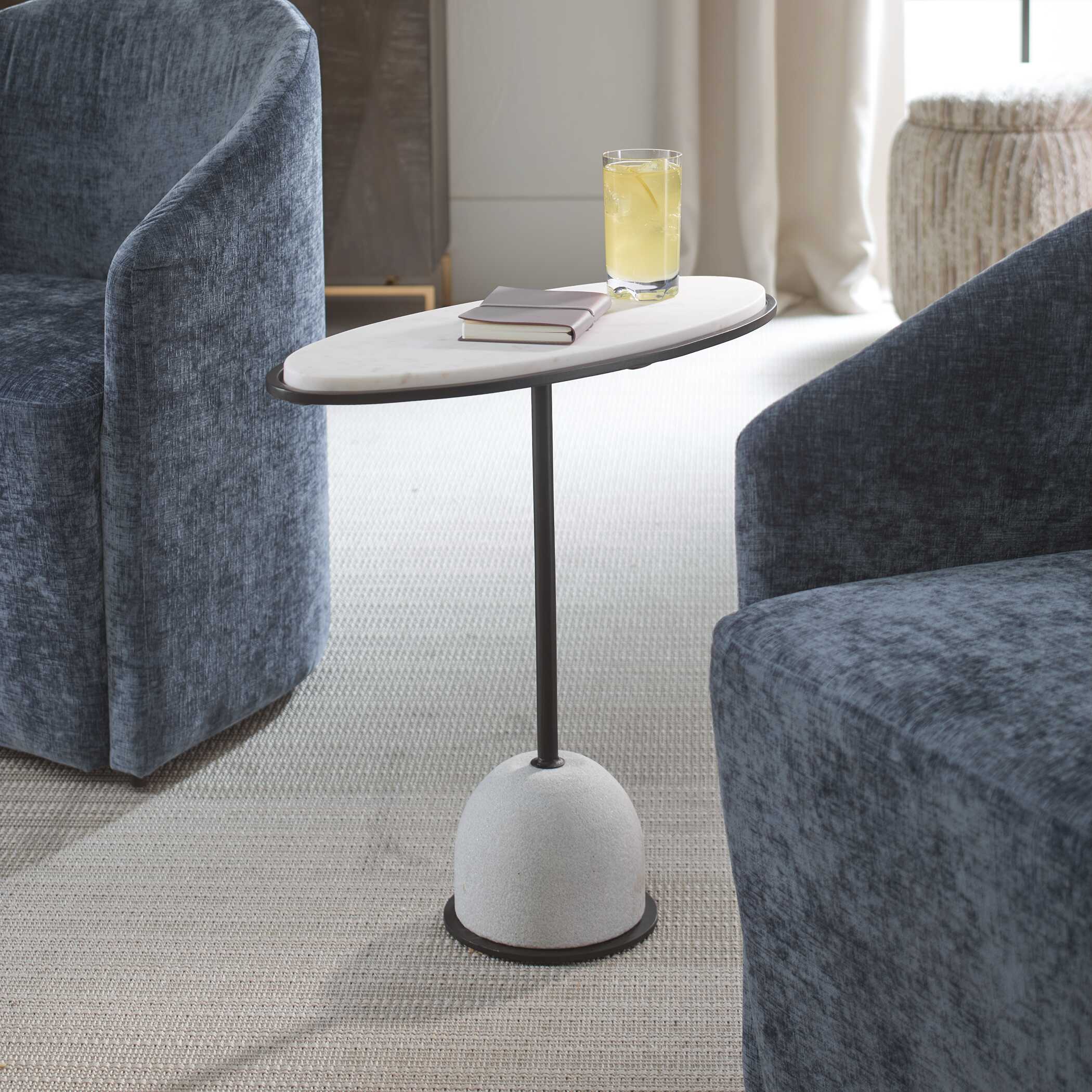 Morro White Marble Side Table, Furniture by Uttermost, 24.25" width x 23.25" height x 10.5" depth View 4