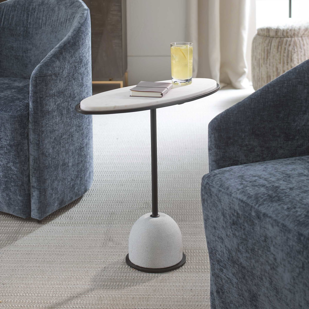 Morro White Marble Side Table, Side & End Table by Uttermost, 24.25" width x 23.25" height x 10.5" depth View 4