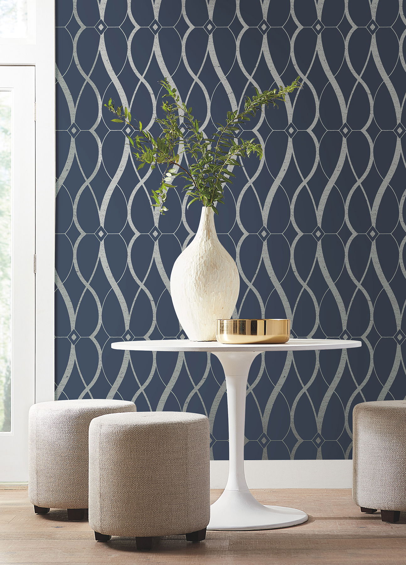 Graceful Geo Navy & Silver Wallpaper large image 