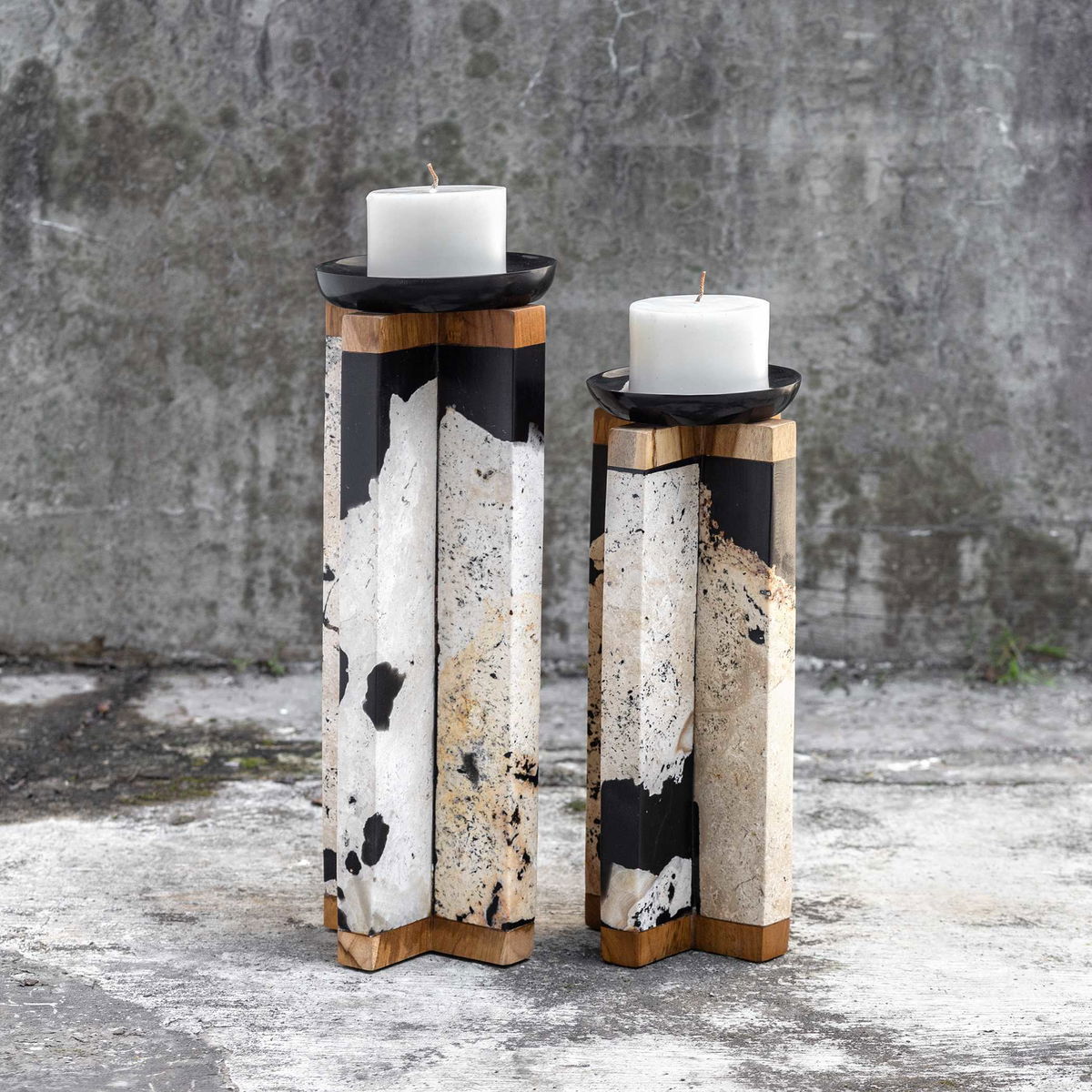 Illini Stone Candleholders Set/2, Candles & Candle Holder by Uttermost, 5.7" width x 15.5" height x 5.7" depth View 3