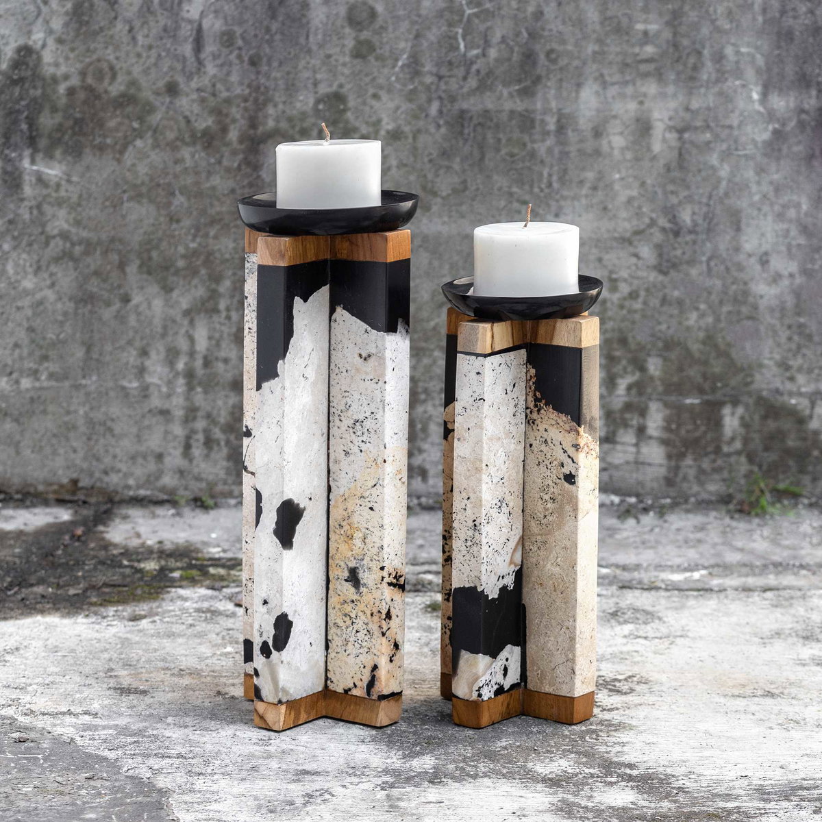 Illini Stone Candleholders Set/2, Candles & Candle Holder by Uttermost, 5.7" width x 15.5" height x 5.7" depth View 3