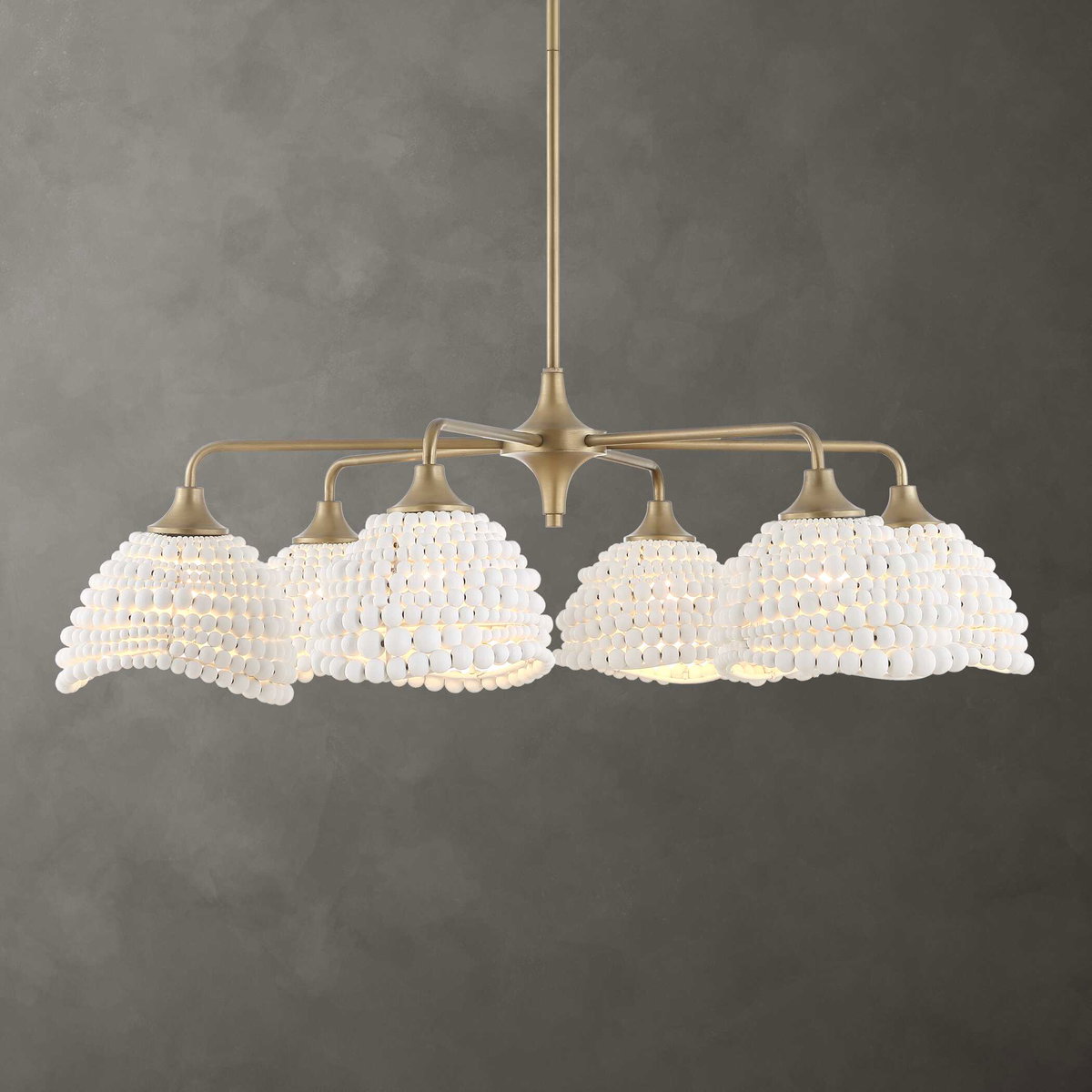 Biddeford 6 Light White Beaded Pendant, by Uttermost, 36" width x 11" height x 36" diameter View 2