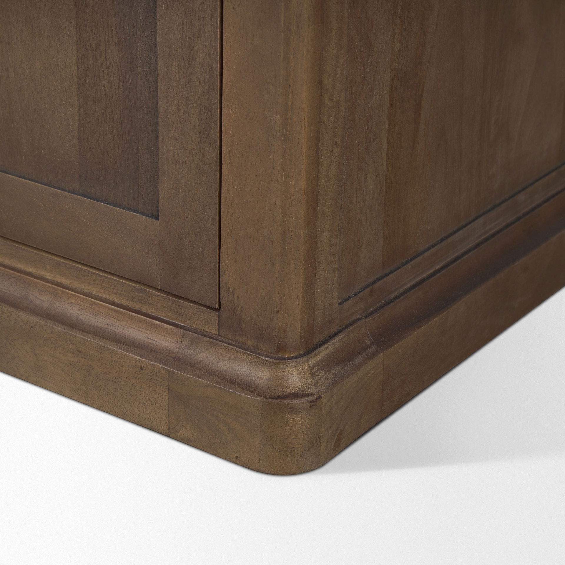 Baron Dark Brown Wood with Antiqued Aged Brass Metal 2-Door Open Shelving Unit, Shelving & Bookcase by Mercana, 41.75" length x 19" width x 90" height View 13