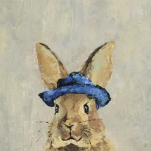 Online Designer Nursery 'Blue Hat Rabbit' Print on Wrapped Canvas