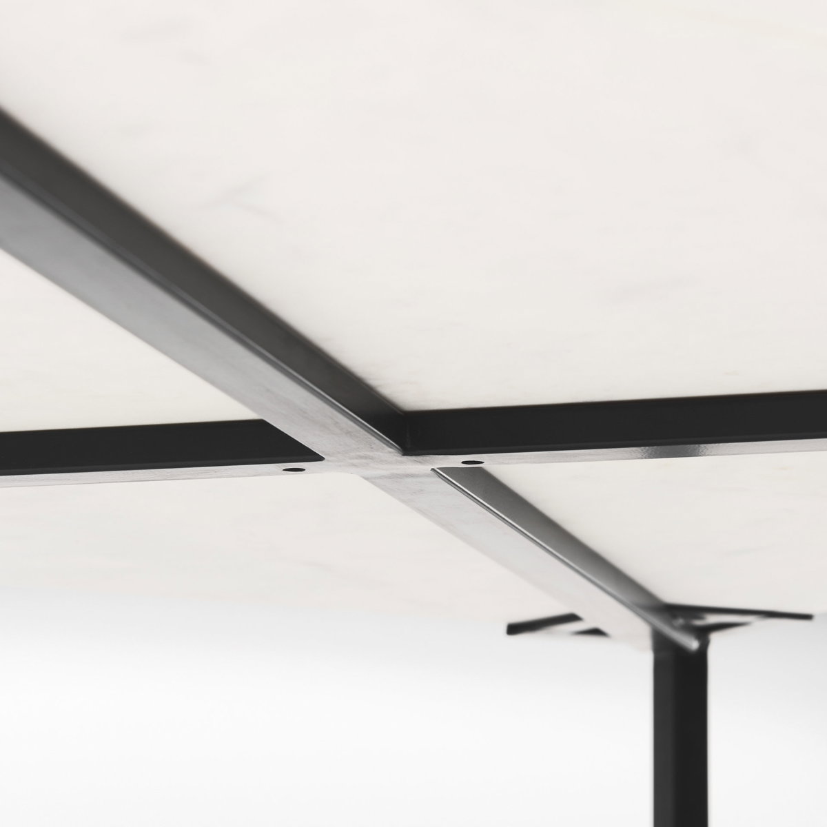 Lucas 30x30 White Marble Top Black Metal Base Coffee Table, by Mercana, 30" length x 30" width x 17" height View 9