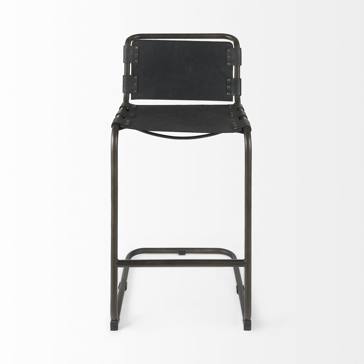 Berbick 43' Total Height Black Leather with Iron Frame Bar Stool, Counter & Bar Stool by Mercana, 20.5" length x 24.8" width x 43" height View 3