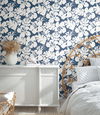 Hibiscus Arboretum Navy Wallpaper, by York Wall, 33' length x 1'8.5" width x 0.02" depth thumbnail 3