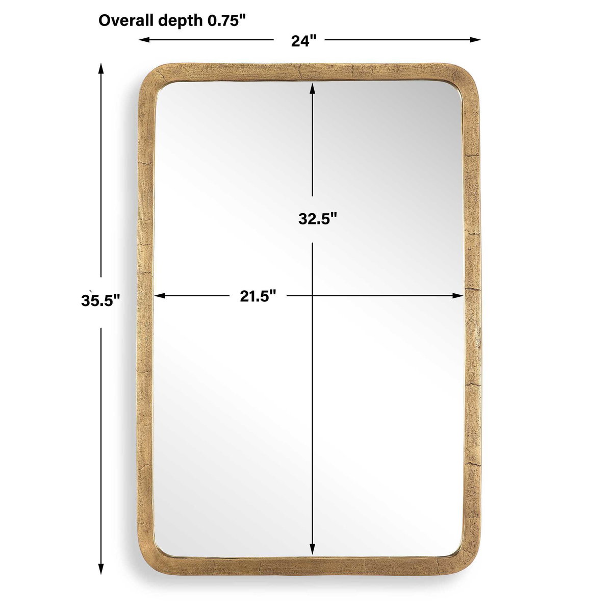 Vestry Antique Brass Mirror, by Uttermost, 24" width x 35.5" height x 0.75" depth View 3