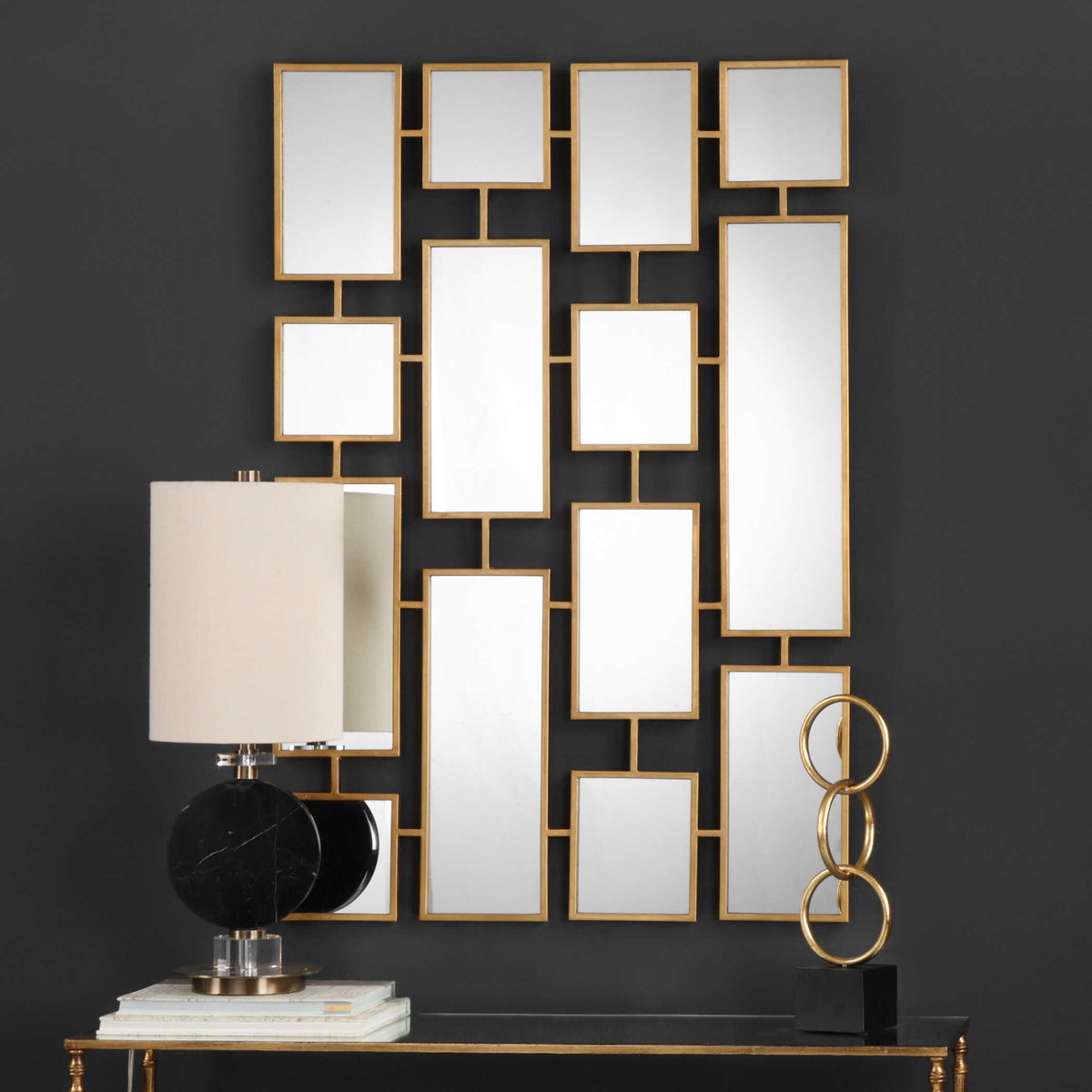 Kennon Forged Gold Rectangles Mirror, by Uttermost, 32" width x 48" height x 0.5" depth View 2