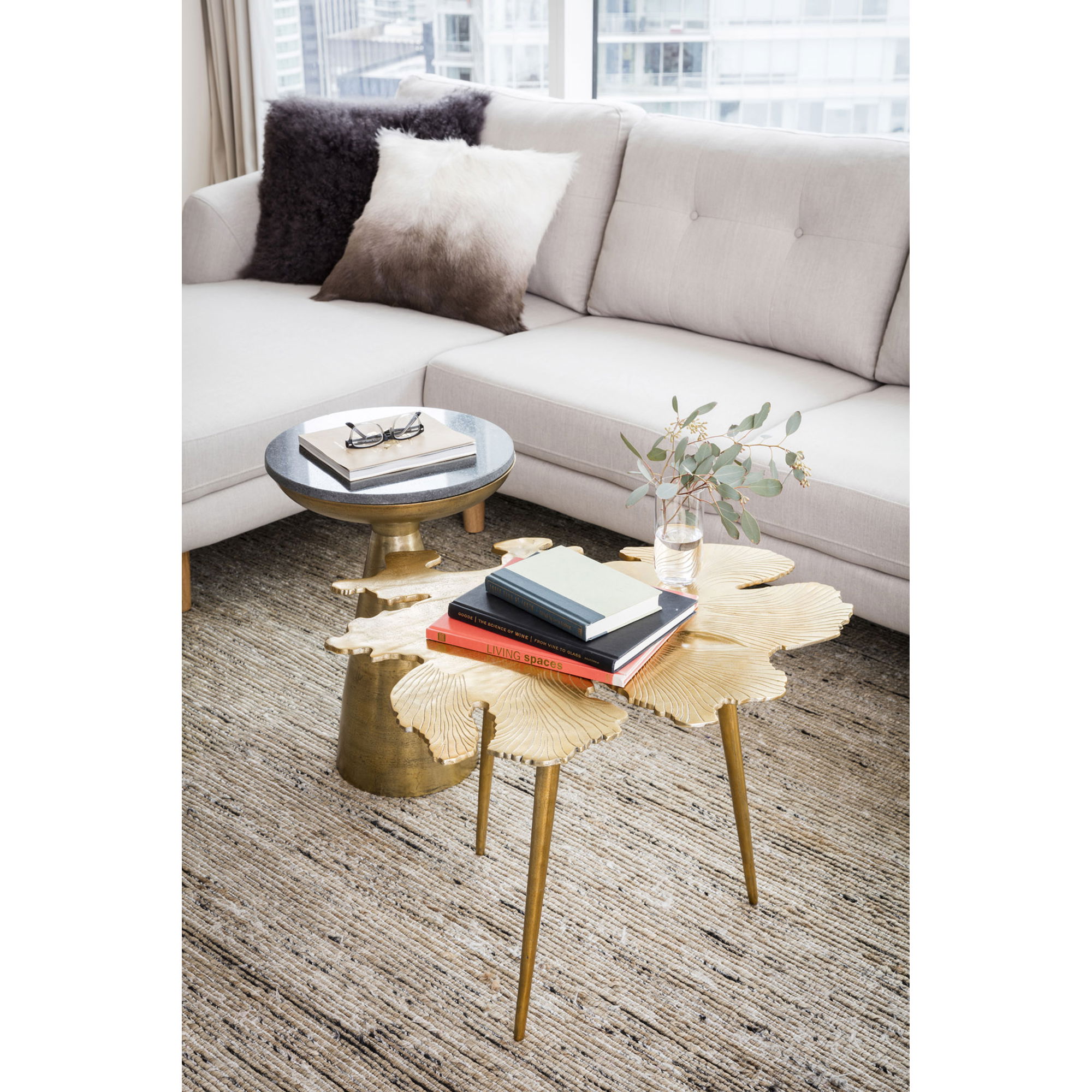 Amoeba Side Table Gold, Side & End Table by Moe's Home, 28" width x 20" height x 24" depth View 4