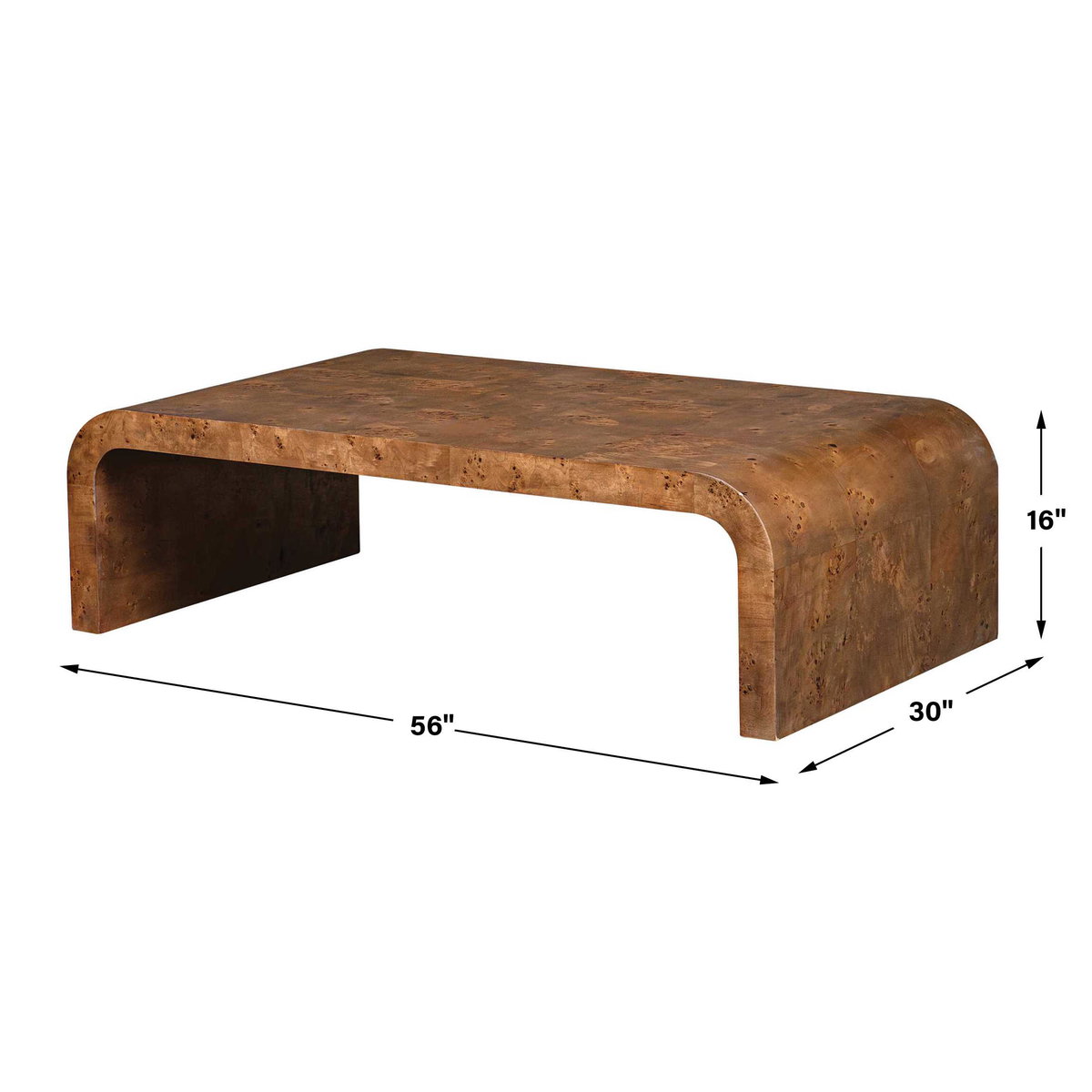 Carraway Burl Wood Coffee Table, by Uttermost, 56" width x 16" height x 30" depth View 3