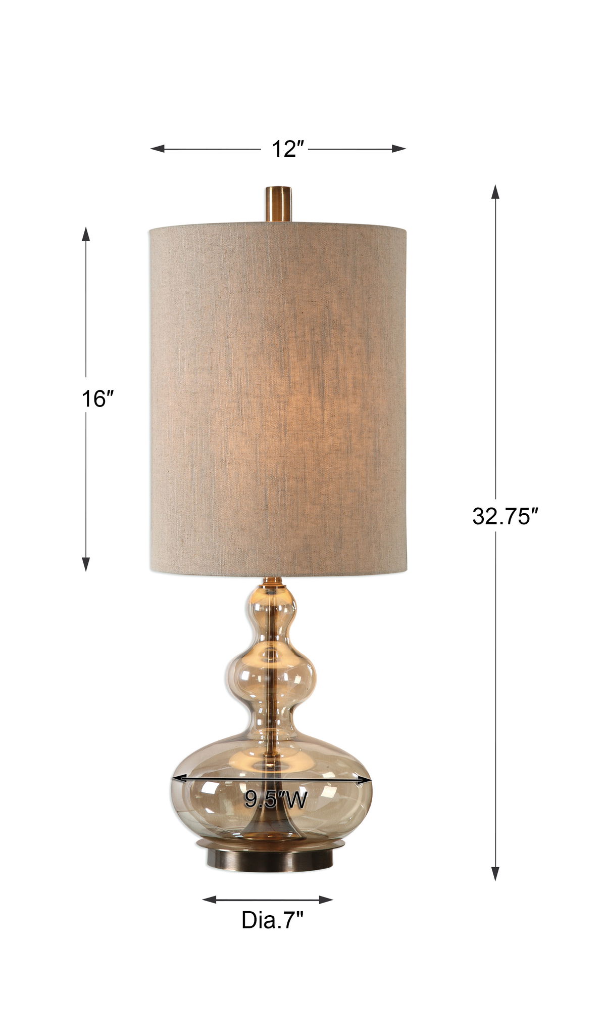 Formoso Amber Glass Table Lamp, by Uttermost, 12" width x 32.75" height x 12" depth View 3
