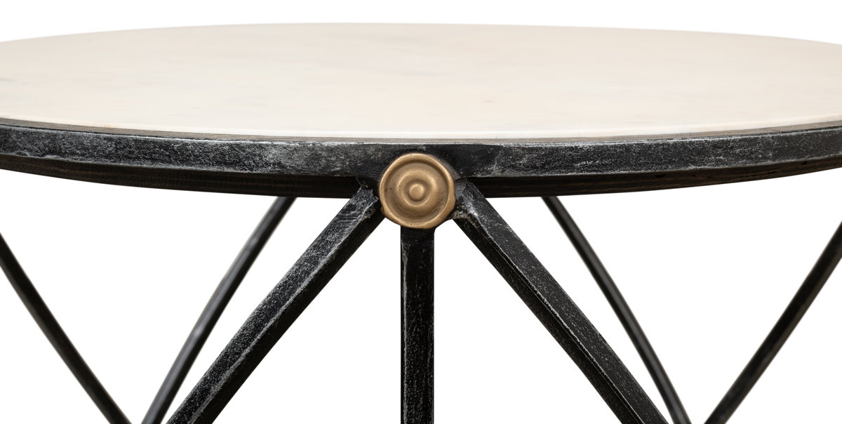 Drum & Fife Lamp Table  Aged Wht Marble, by Sarreid, 2' length x 2' width x 2'5" height View 5