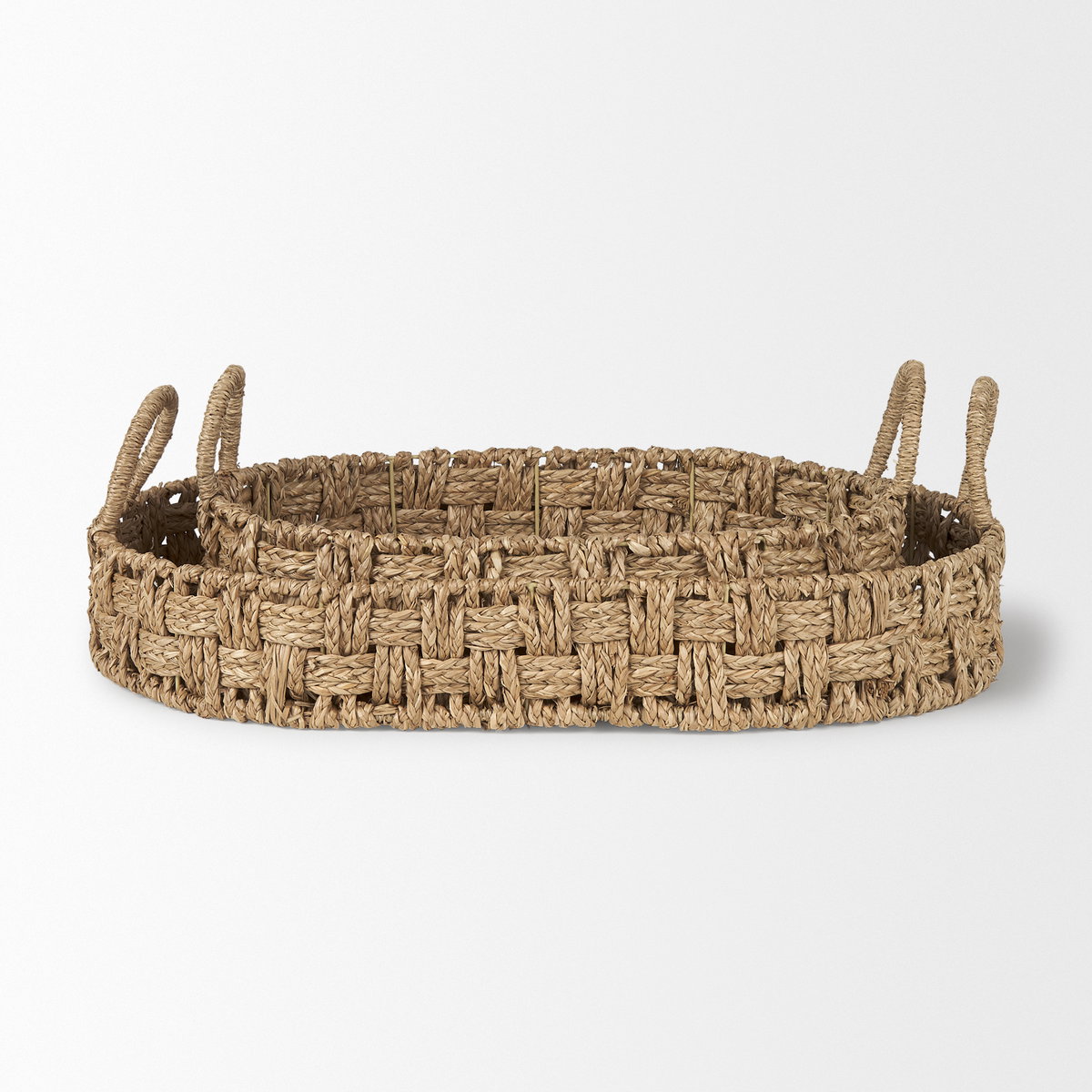 Haini Set of 2 Large Basketweave Seagrass Trays with Loop Handles, Decorative Tray by Mercana, 25.98" length x 16.14" width x 3.94" height View 6