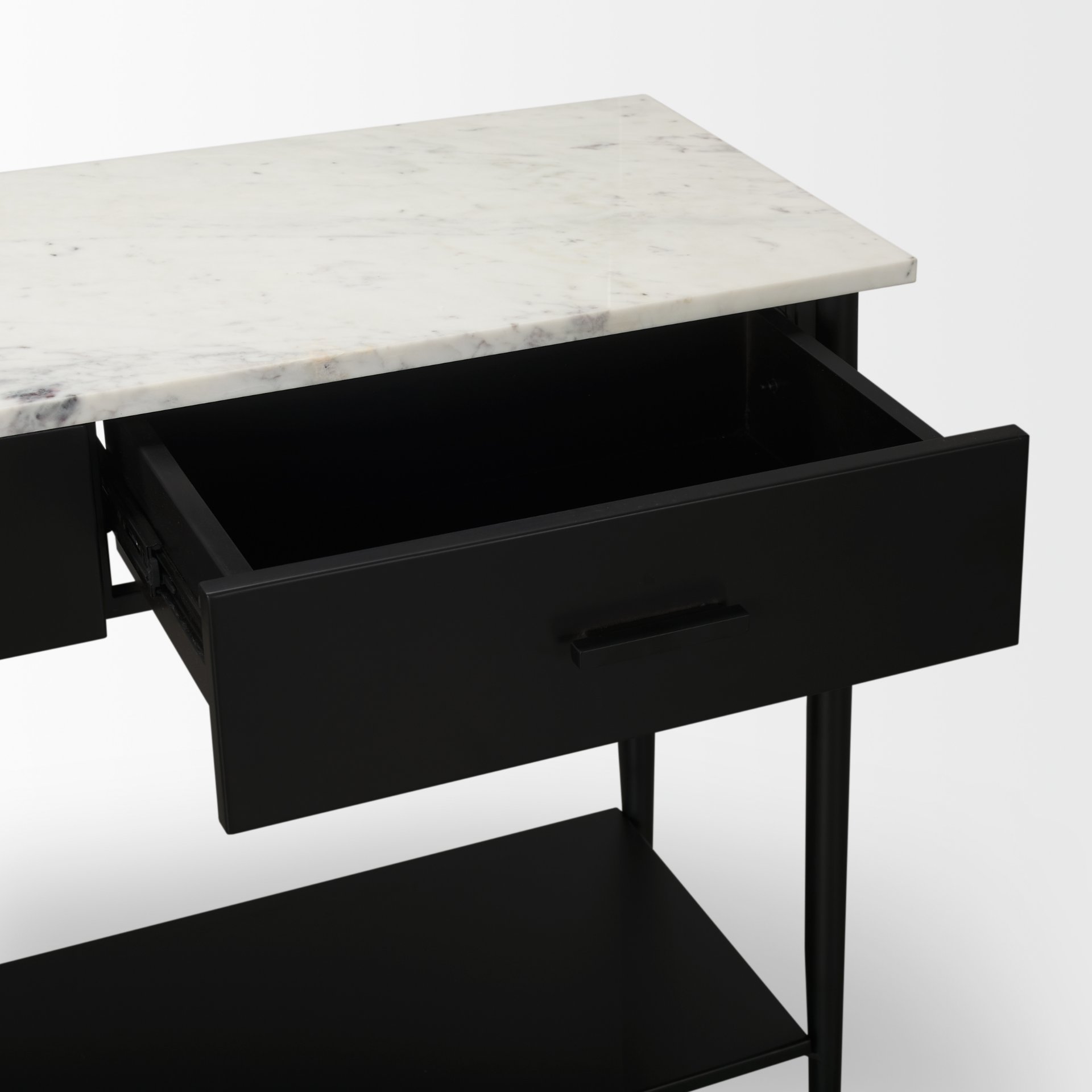Amika White Marble Top Black Metal Base Console Table large image 