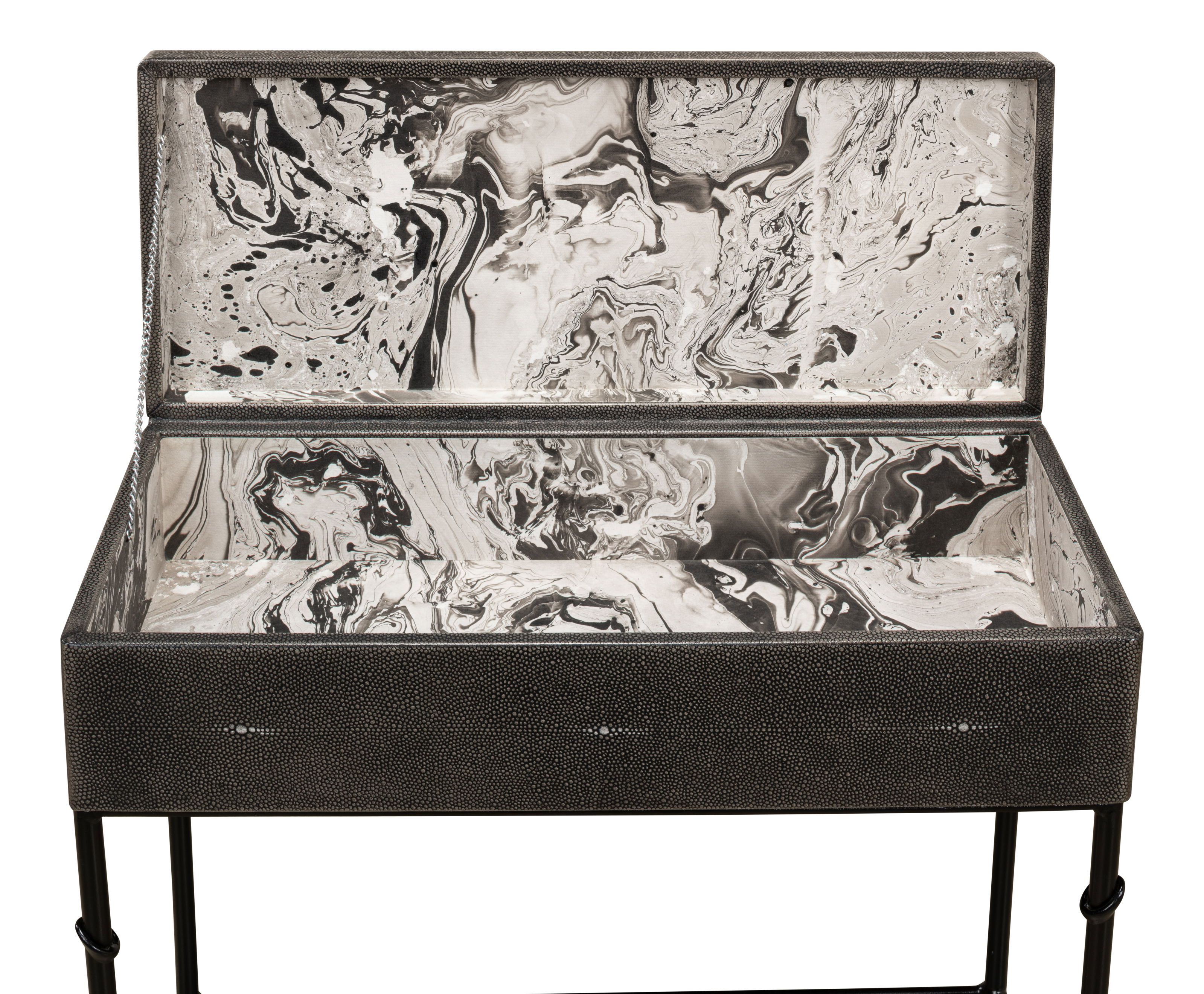 Grey Leather Shagreen Box On Stand large image 